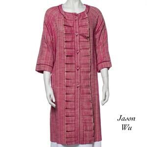 Jason Wu Fuchsia Plaid Frayed Pleat 1/2 Sleeve Silk Top Coat NWT Size 12